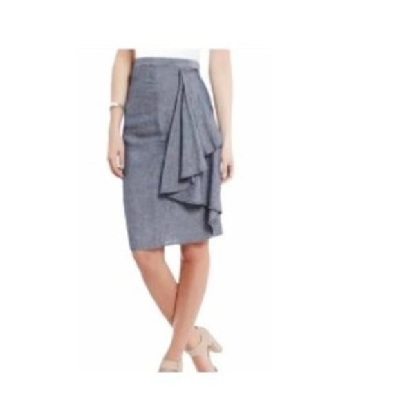 NWT Women's Halston Pencil Skirt Linen Chambray Blue Denim Color Size 4 - Picture 7 of 12